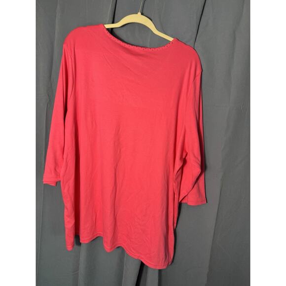 Quacker Factory Pink Rose Shirt Women’s Plus 3X – Rhinestone Floral Top - Picture 4 of 4